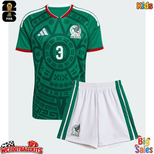 Mexico Cesar Montes #3 Replica Home Stadium Kit for Kids World Cup 2026 Short Sleeve (+ pants)